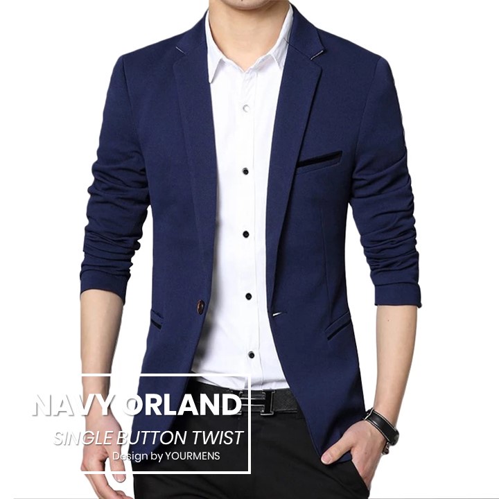 BLAZER SLIMFIT PRIA WARNA NAVY ORLAND ORIGINAL NIKAYU HIGH TWIST - BLAZER COWOK WARNA DONGKER BAHAN TWIST PREMIUM ORIGINAL NIKAYU