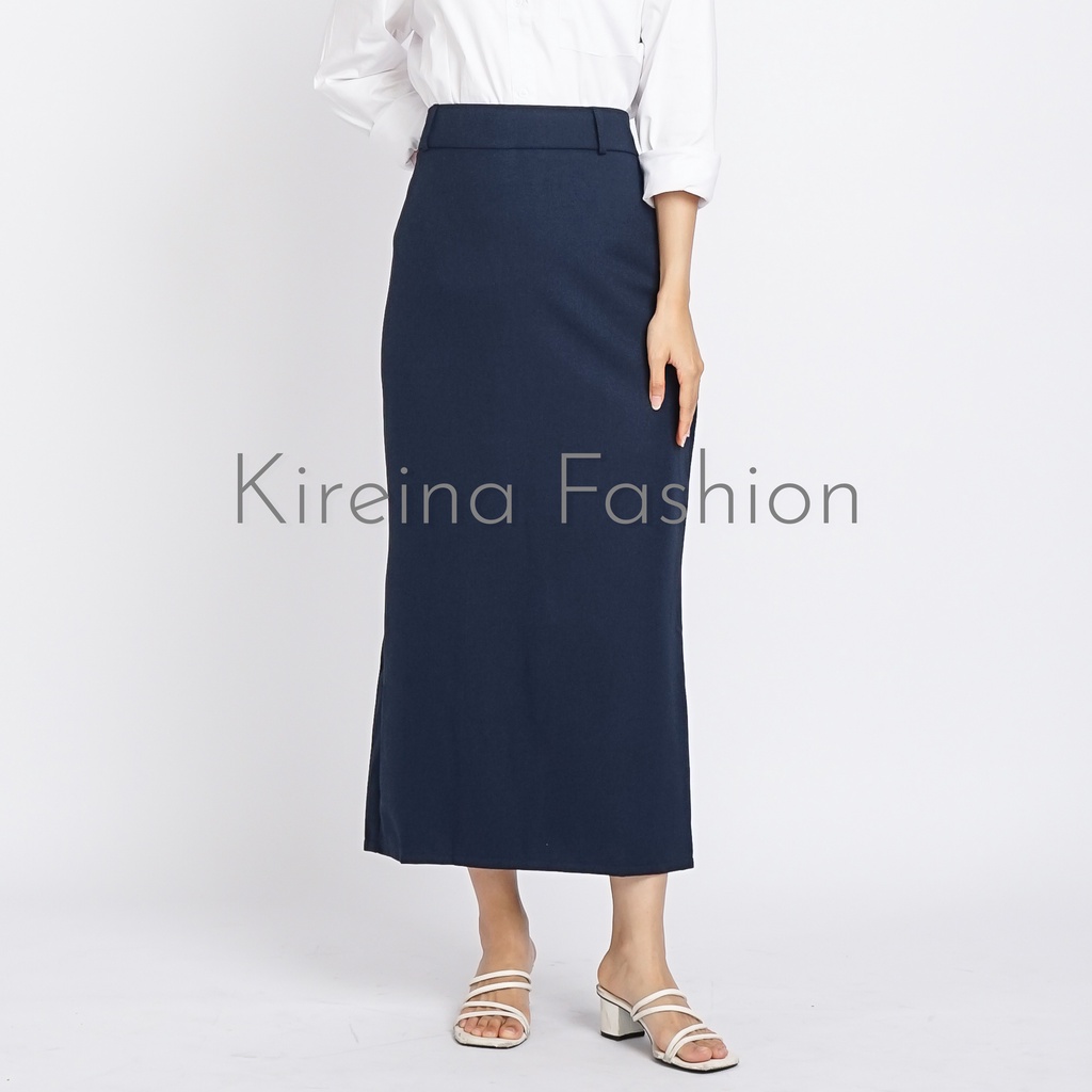 Rok Span Wanita Rempel Rok Kerja Wanita Skirt Polos Bahan Semi Wol | Kireina Fashion