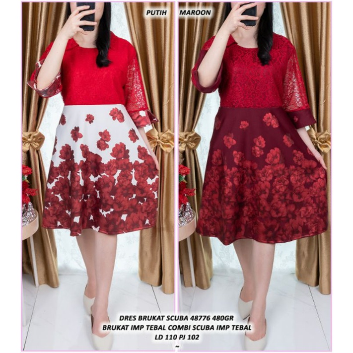 dress scuba jumbo wanita/dress scuba import premium/dress natal/dress gereja