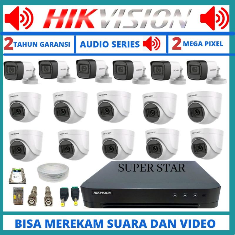 PAKET CCTV HIKVISION 16 CHANNEL 16 CAMERA AUDIO 2 MP 1080P BISA MEREKAM SUARA