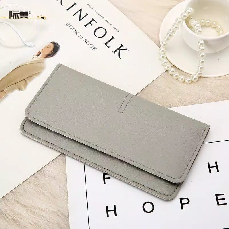 Forever Youth Dompet Lipat Tipis Dompet Panjang Wanita fashion Korea-Abu