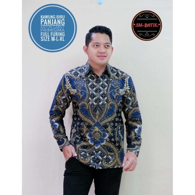 Batik Pria KAWUNG BIRU Full Furing Katun Halus Size M-XXL High Quality