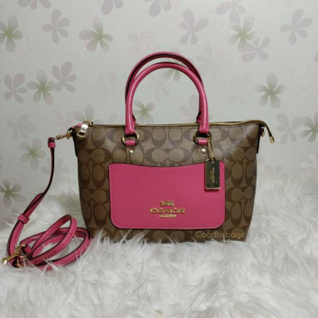 ORIGINAL Tas Coach Mini Emma Signature Khaki Pink Ruby
