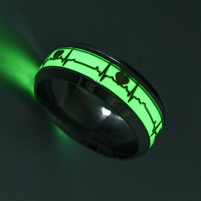 【COD】Cincin Desain Detak Jantung Elektrokardiogram Luminous Fluorescent Untuk Pasangan