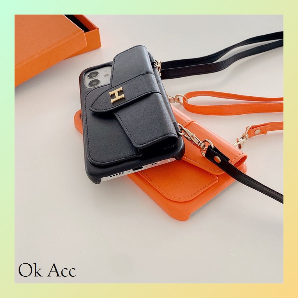 Jual Case Tas Orange Iphone X Xs Xr Max 11 12 13 Pro Max tali panjang sepinggang bahu FH37