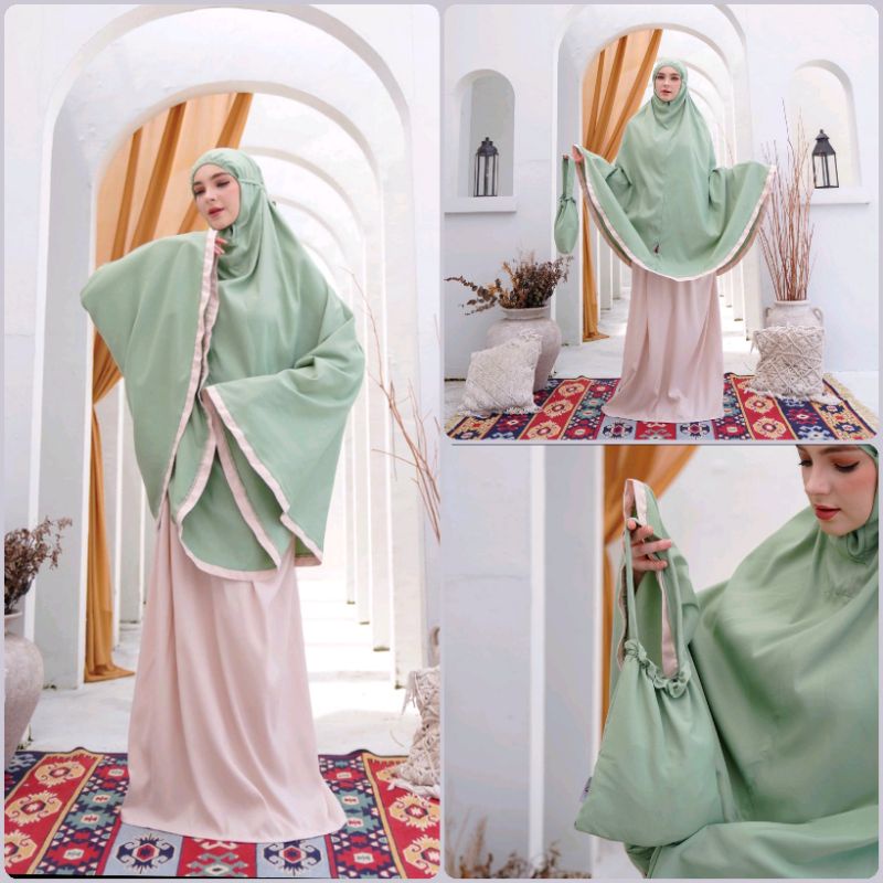 Mukena Tatuis Tiara 471 Green Beige Krem Hijau Wardah Bonus Masker atau Konektor atau Scrunchie