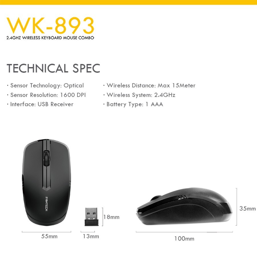 FANTECH WK893 KEYBOARD AND MOUSE WIRELESS COMBO TERMURAH 100% ORIGINAL