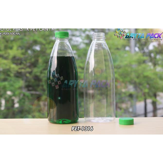 PET1316. BOTOL PLASTIK 600ML MINUMAN CANTIK TUTUP SEGEL HIJAU