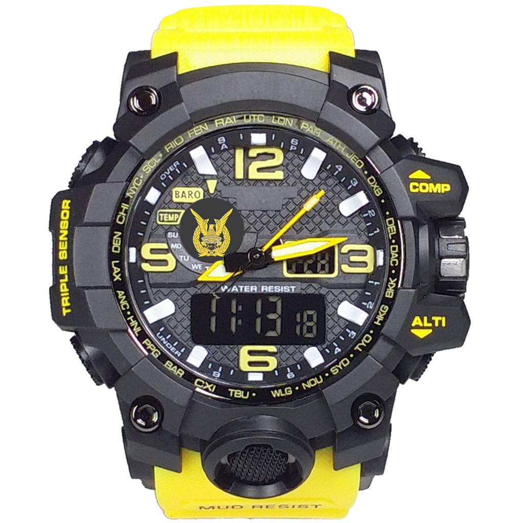 (Istimewa Bossque) Jam LOGO TNI - AU Double Time Tali Kuning (Exclusive)