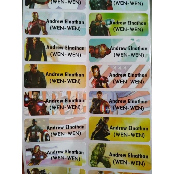 Avenger Sticker Label Nama Stiker Tempelan Nama Waterproof anti air motif anak cowok boy