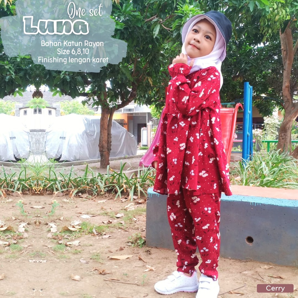 Termurah!!! One Set Anak Piyama Anak Motif Luna Baju Setelan Bahan Katun Rayon Premium Nyaman Dipakai | Bisa Cod