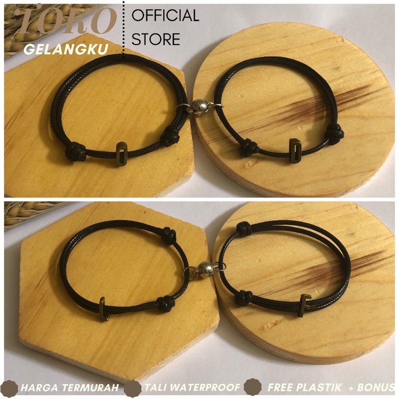 (2 Gelang) Gelang Bronze Vintage Couple Magnet / Gelang Huruf Tali wateproof premium ala Esthtic Kekinian / Gelang Couple Pacar Sahabat Murah / Real Pict