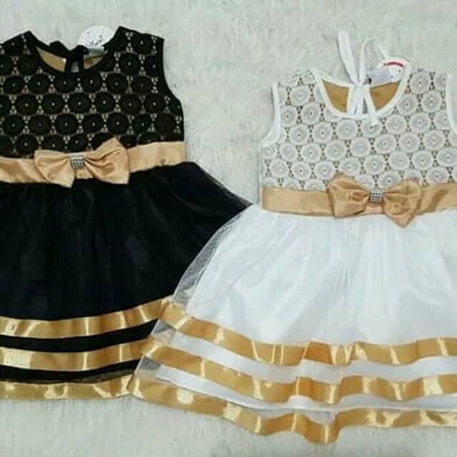 Baju Dress Gaun Pesta Kondangan Anak Bayi Perempuan Brokat Emas