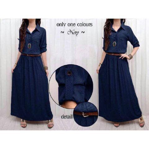 SMARTDN Super Sale Gamis simpel azila navy maxi baju remaja kuliah santai murah azi At