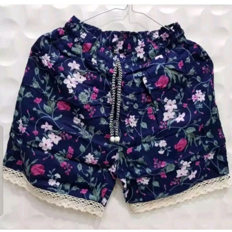 Celana Hotpants Motif Renda Wanita Katun Stretch Celana Tidur / Celana Pendek