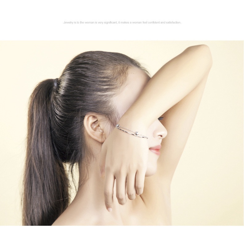 Gelang Desain Pentagram Bahan Stainless Steel Warna Silver Gaya Korea Untuk Wanita