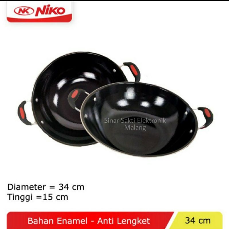 Panci Wajan Goreng Anti Lengket 34 Cm Enamel Penggorengan Niko Sehat Malang