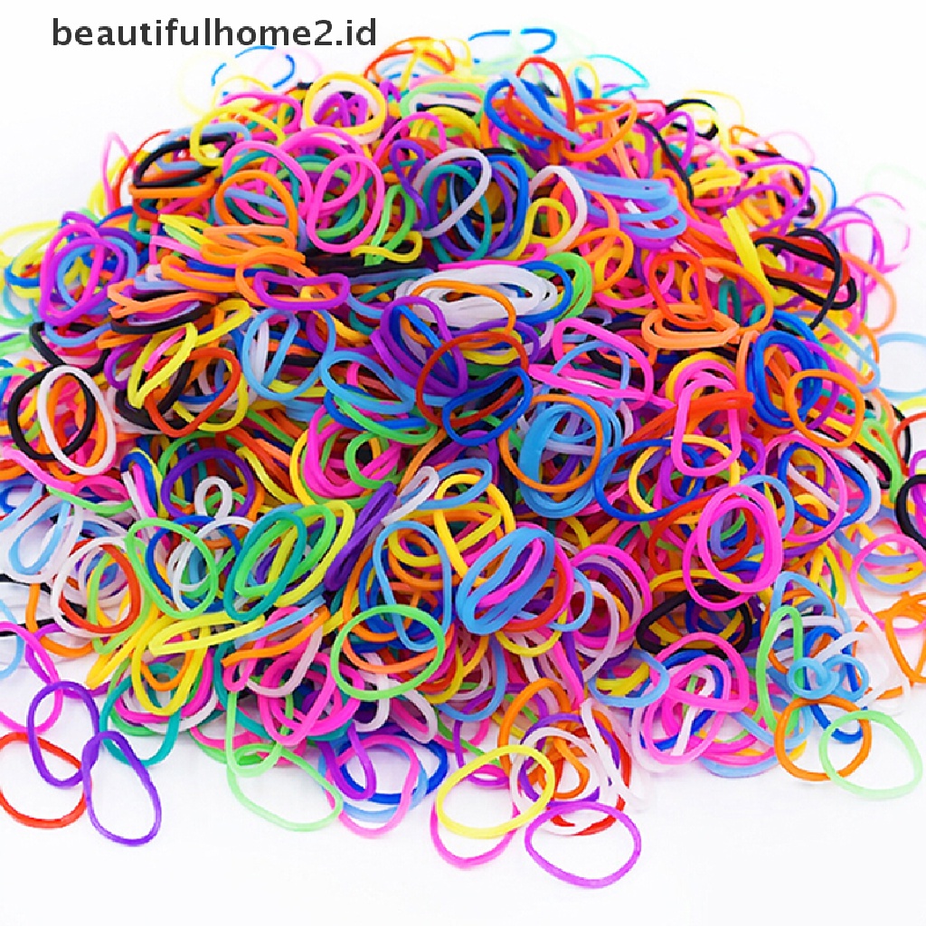 (Beautifulhome2.Id) 500pcs Karet Loom 12 Warna + Jarum + Monster Tail Untuk Membuat Gelang Diy