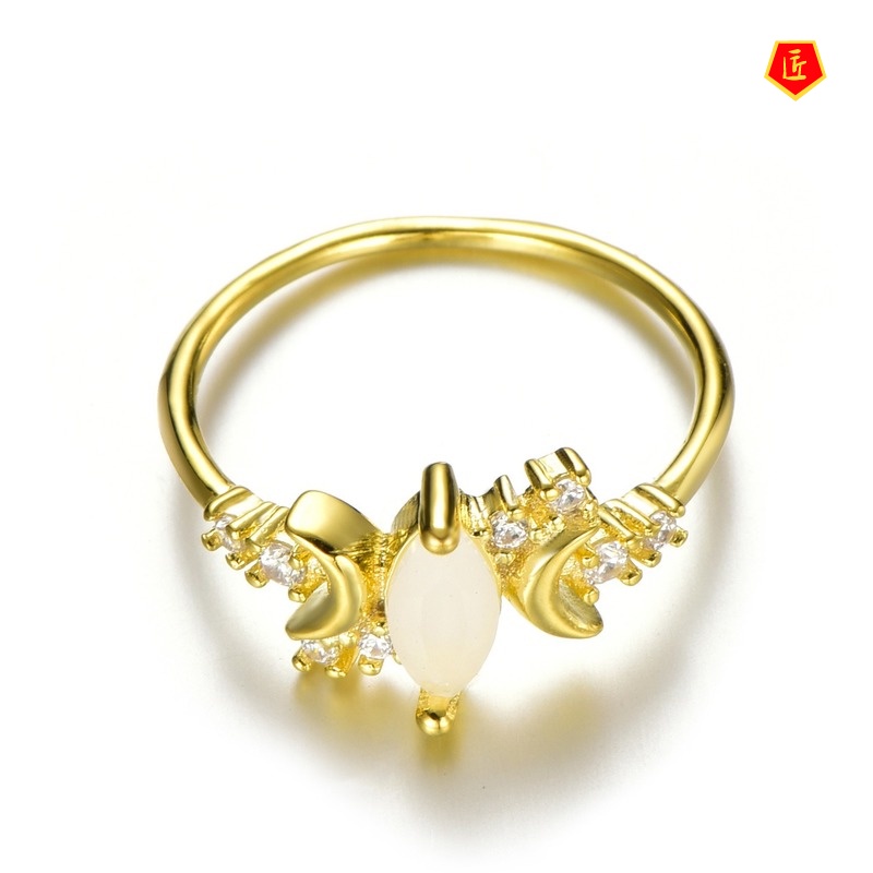 [Ready Stock]Women's 14K Gold Inlaid Opal Ring Simple Korean Style