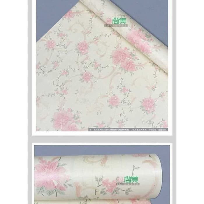 Wallpaper Dinding- Wallpaper Sticker Roll bunga pink 1