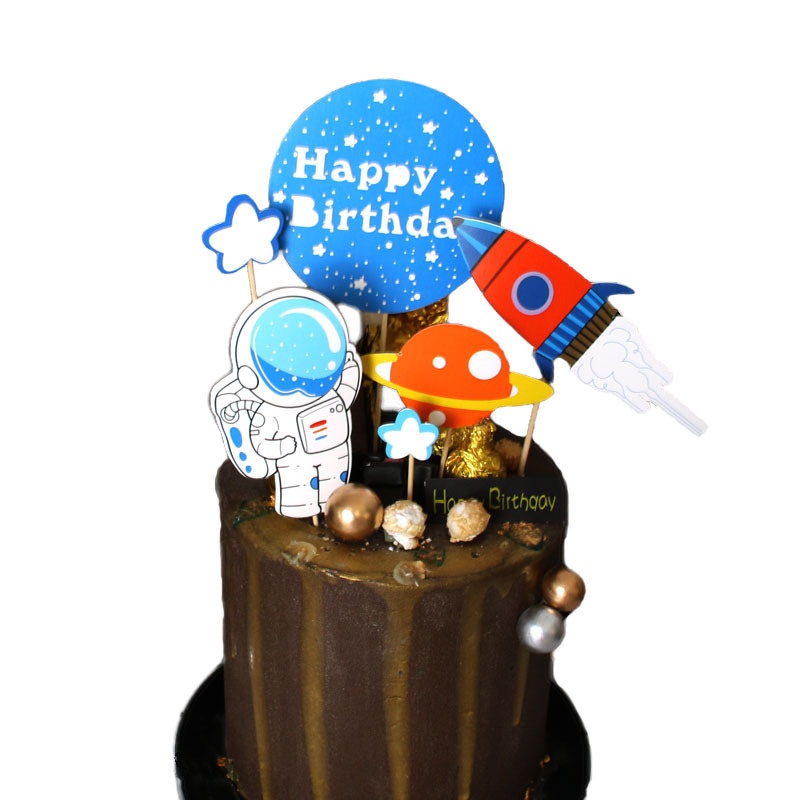 Astronaut Spaceman Theme Cake Topper Kids Favors Baby Shower Birthday Party Cake Decorations