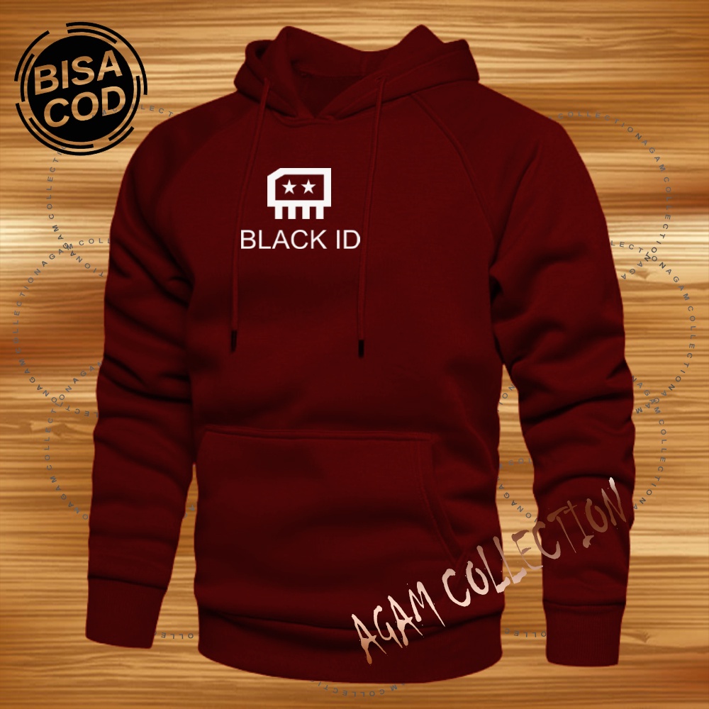 Agam collection Sweater Hoodie Distro Black ID Premium Text Putih Atasan Pria Wanita Big Size