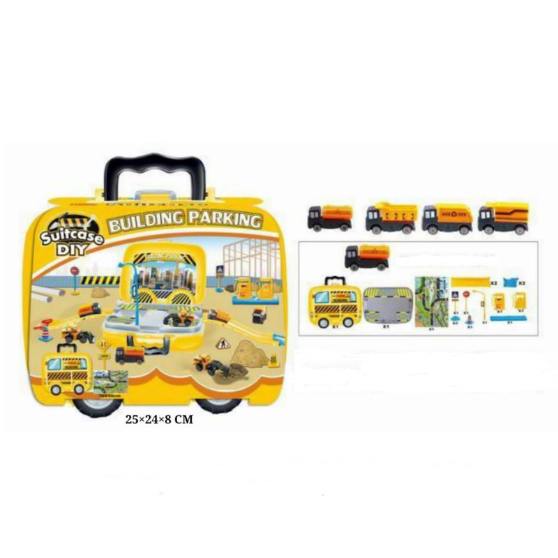 Mainan edukasi anak cowok Building Parking Suitcase DIY koper mobil kontruksi membangun parkiran