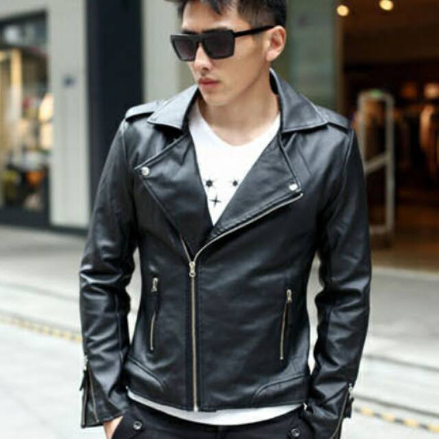 terlaris Korean leather jacket ramones jaket semi kulit hitam black Premium