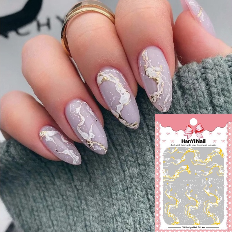 1 Lembar Stiker Kuku Desain Garis Gelombang Geometris Warna Emas Untuk Dekorasi Nail Art