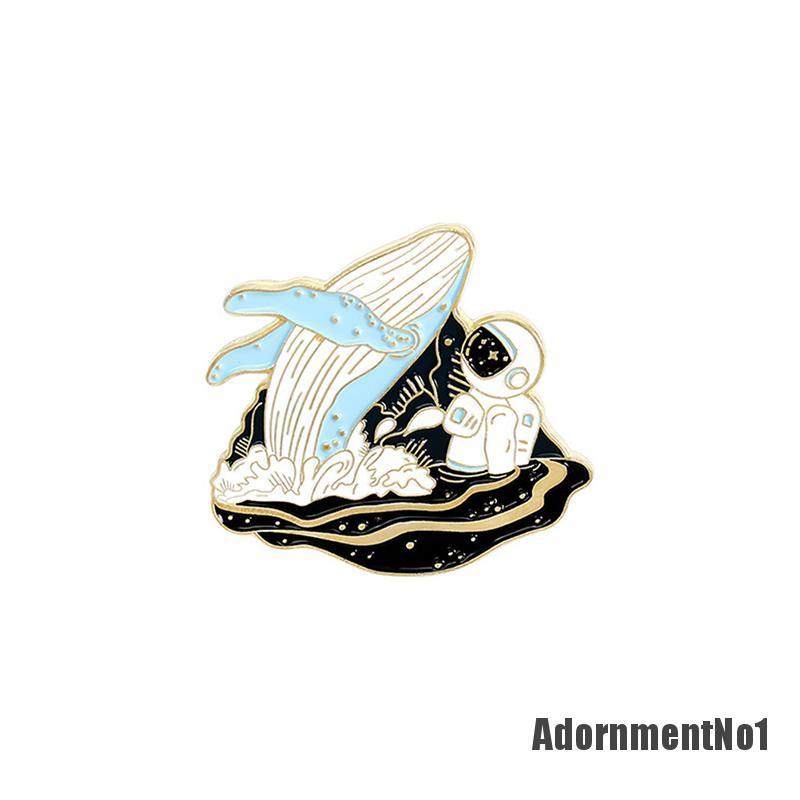 (Adornmentno1) 5pcs / Set Bros Pin Enamel Bentuk Astronot Whale Wishing Bottle