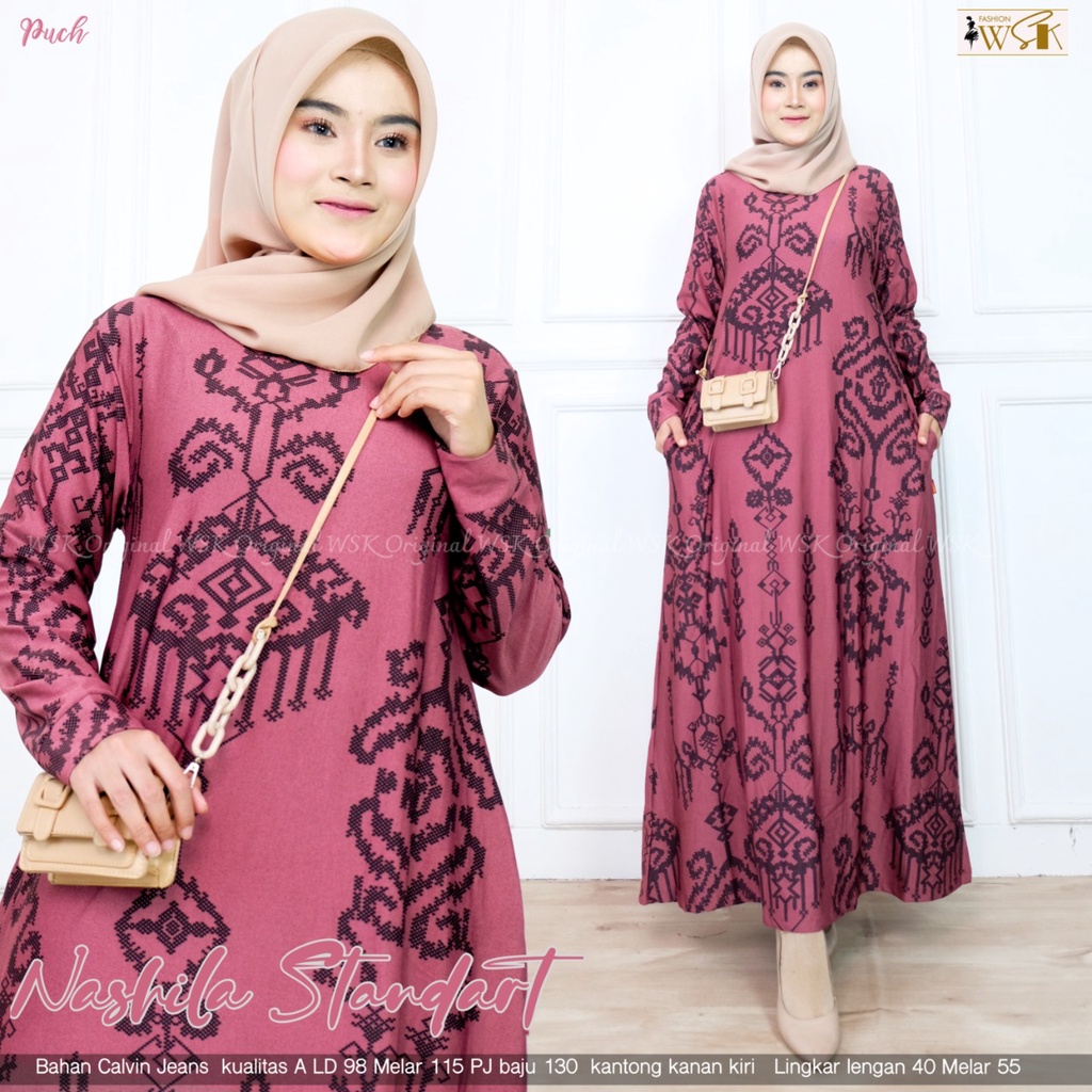 DRESS MAXY LD 98-115M BAHAN CALVIN JEANS // BUSANA HIJAB WANITA DEWASA, GAMIS MAXY NASHILA STANDART 
