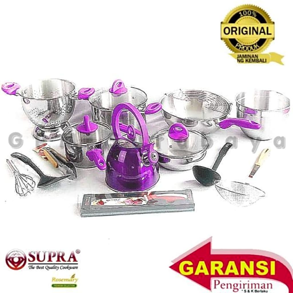 Panci Set Supra 18 pcs Stainless Warna Ungu supra rosemary 18 pcs lengkap set panci supra