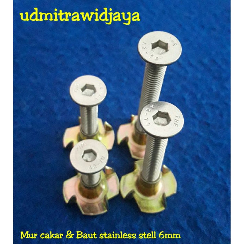 Baut speaker M6 stainless baut mur cakar 6mm baut box speaker baut tirus verseng ss flat socket L