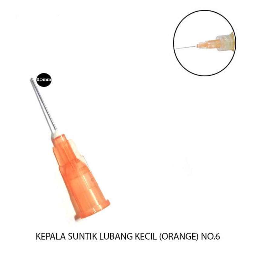 

KEPALA SUNTIK/INJECTION HEAD LUBANG KECIL 0.5MM (ORANGE) NO.6