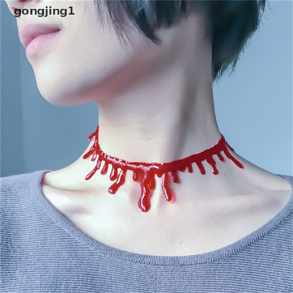 Kalung Choker Desain Darah Merah Gaya Punk Rock Untuk Pesta Halloween