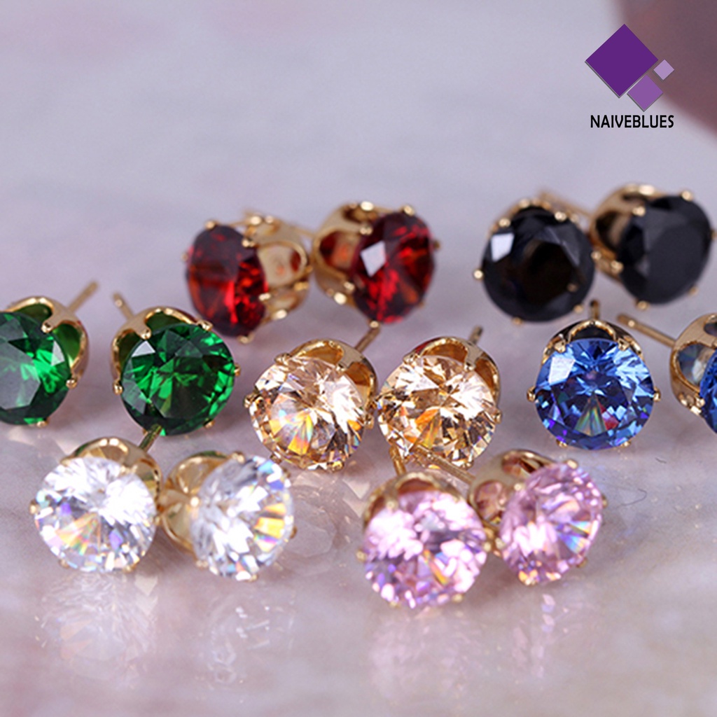 Anting Stud Bentuk Bulat Kubik Gaya Elegan