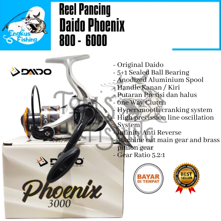 Reel Pancing Daido Phoenix 1000 - 6000 (5+1 Seal Bearing) One Way Murah Berkualitas - Engkus Fishing