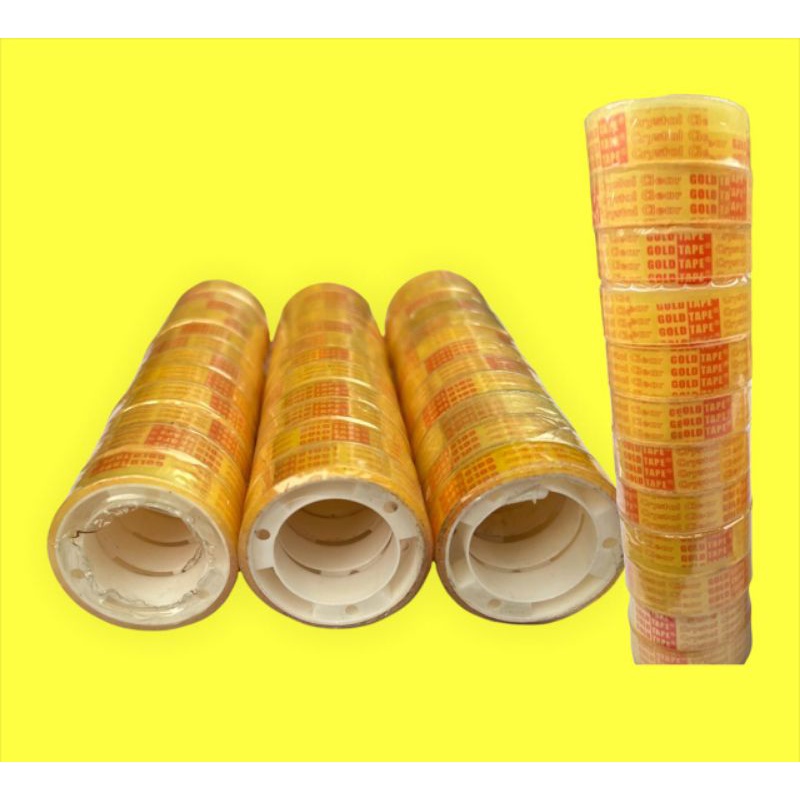 

Solasi Bening Kecil / Isolasi / Selotip Kado Bening merk Goldtape / Orlee (1 SLOP isi 12 PCS)