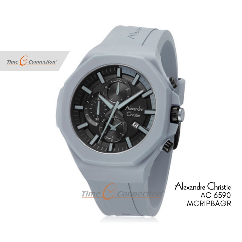 Alexandre Christie AC 6590 MCRIPBAGR Abu Original / Jam Tangan Pria Analog Karet / Gray Grey Rubber 