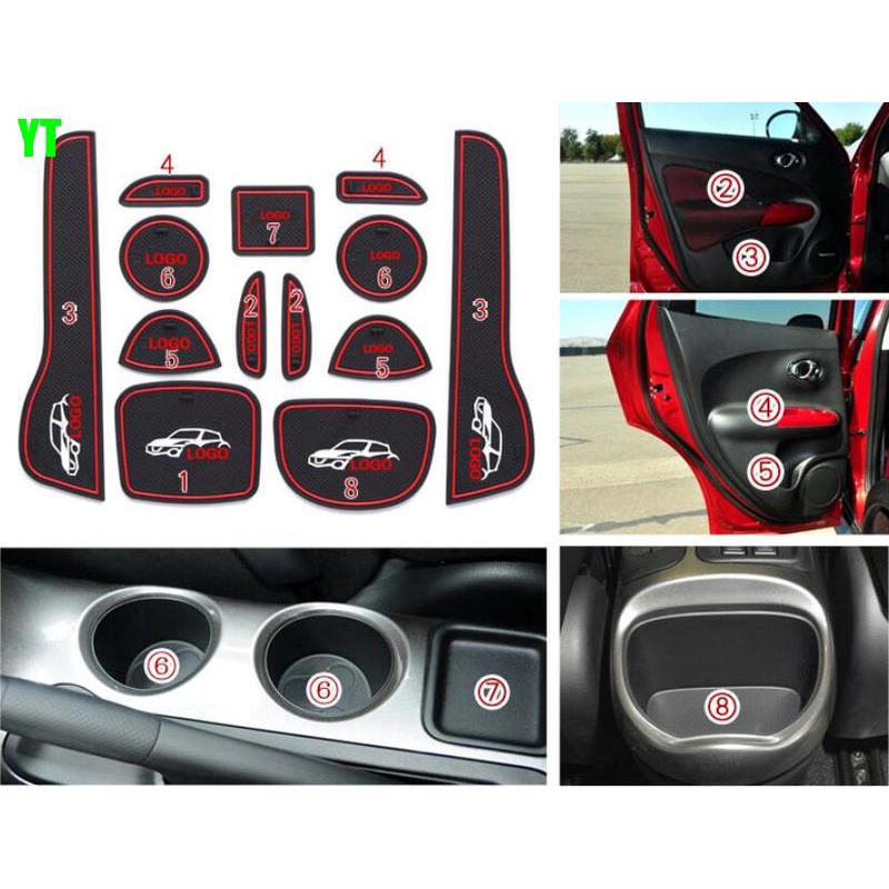 13pcs Tatakan Gelas Bahan Karet Anti Slip Untuk Nissan Juke Nismo S Sl Sv 2013-2016