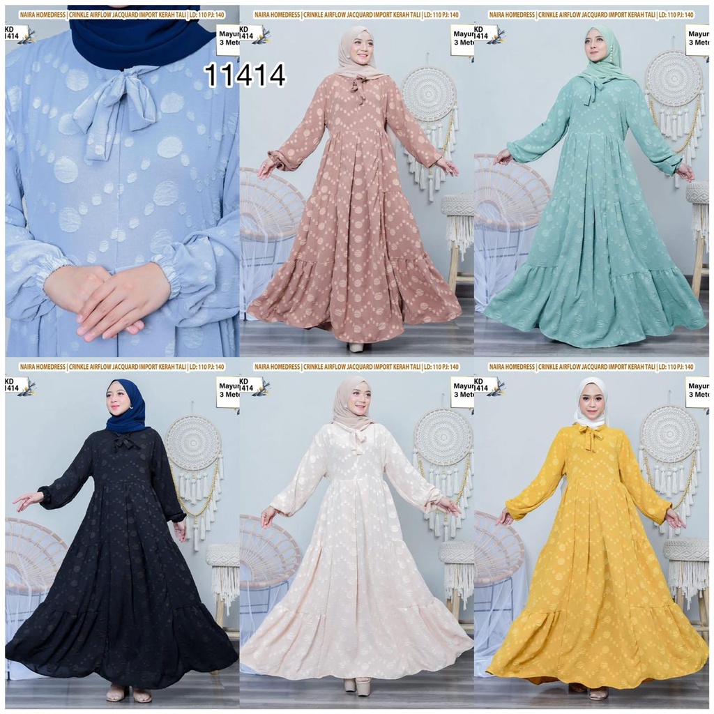 KD 11414 (isi 2) ASYA Gamis Crinkle Airflow Jacquard Import Kerah Tali Super Mayung 3 Meter Motif Ho