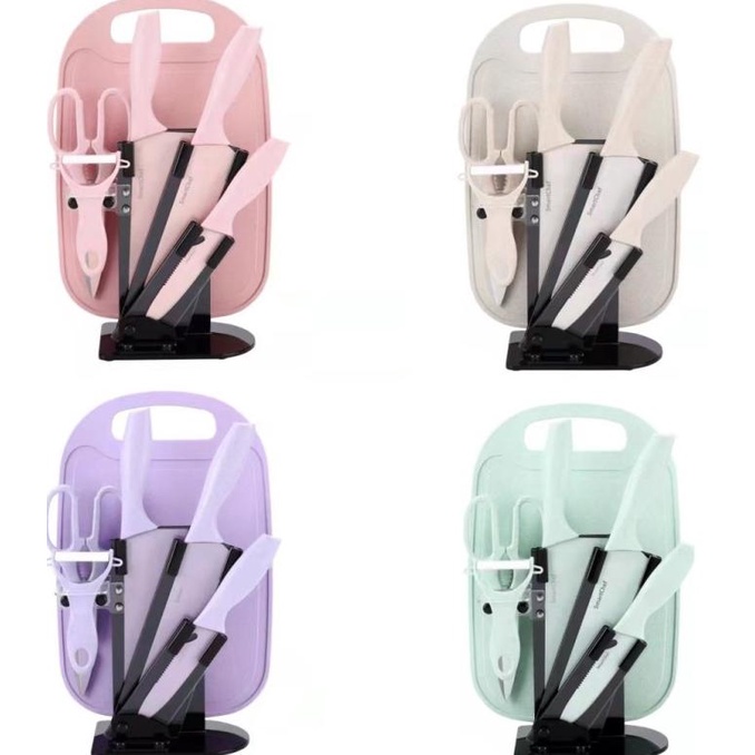 

Pisau Dapur Set 6 Pcs With Holder Knive Gunting Talenan Peeler Kitchen Deme84Tocv