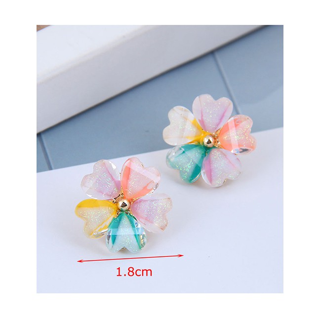 LRC Anting Tusuk Fashion Color Mixing Resin Flower Contrast Alloy Earrings A61827