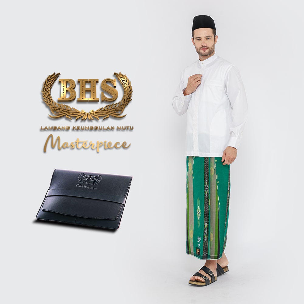 Sarung BHS Masterpiece Gold Motif Songket Diagonal Ikat Hijau Tua / BHS SDI