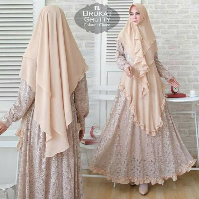 Gamis wanita brukat coklat
