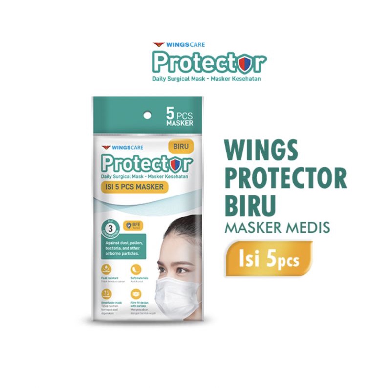 MASKER MEDIS WINGS PROTECTOR ISI 5PCS earloop (biru)