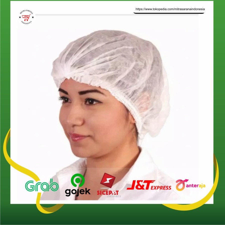 50pcs Disposable Hair Net Nurse cap Hair Cap Mob Cap Penutup kepala Medis Gojek Salon