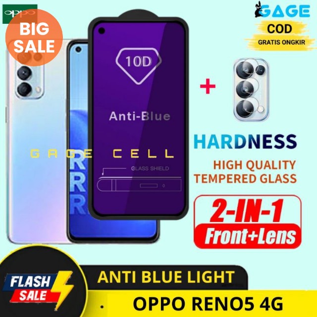 2IN1 TEMPERED GLASS ANTI BLUE LIGHT OPPO RENO 5 5G - TG ANTIGORES FULL LAYAR KAMERA OPPO RENO5 5G