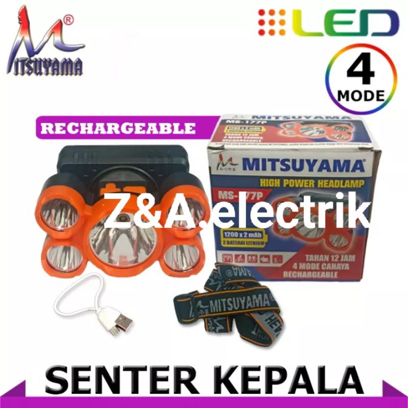 Senter kepala MITSUYAMA MS-177P 4 Mode 5LED High Power Headlamp