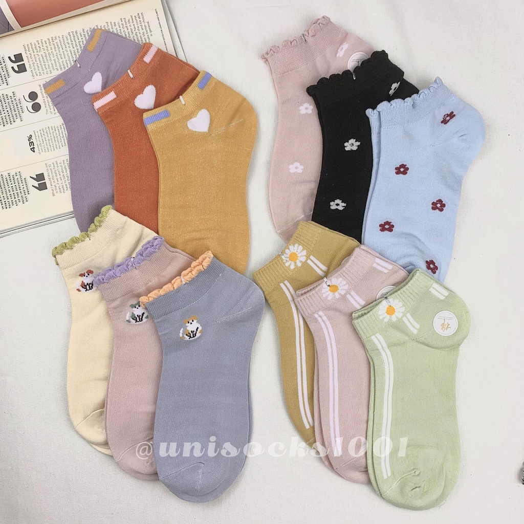 Import Kaos kaki pendek cewe wanita motif tebal  lucu karakter pendek woman socks ankle sock tebal bermotif kualitas premium-2